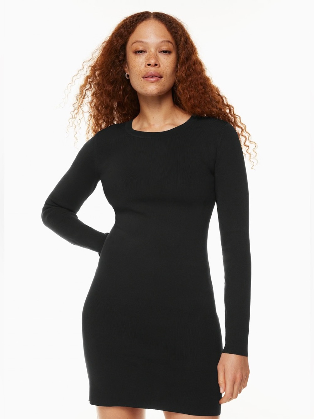 Aritzia Babaton Gallagher Sculpt Knit Dress Black Ribbed Size Large Minimalist